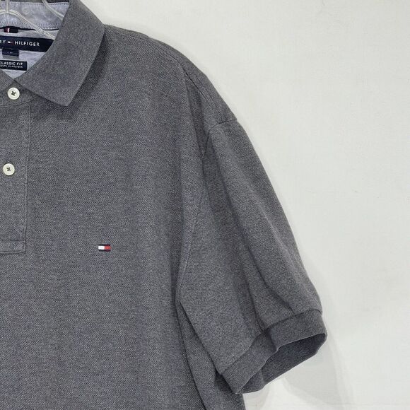 Tommy Hilfiger Men Large Polo Shirt Classic Fit Short Sleeve Gray - Picture 7 of 15